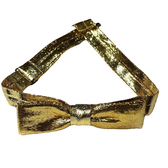 Formal Tuxedo Bowtie Pre-Tied Gold Lame’ Adjustable Unisex Vintage NWOT - Picture 1 of 7